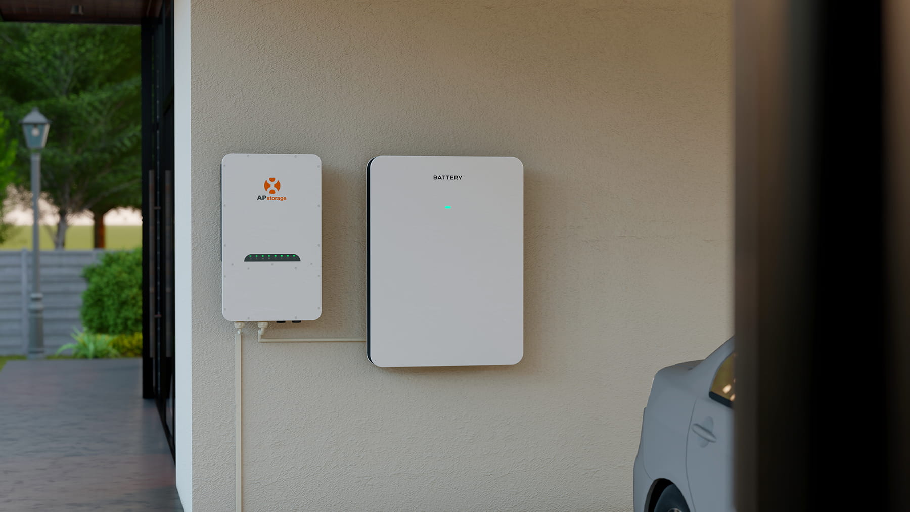 Magazyn energii APstorage z falownikiem APsystems na ścianie domu